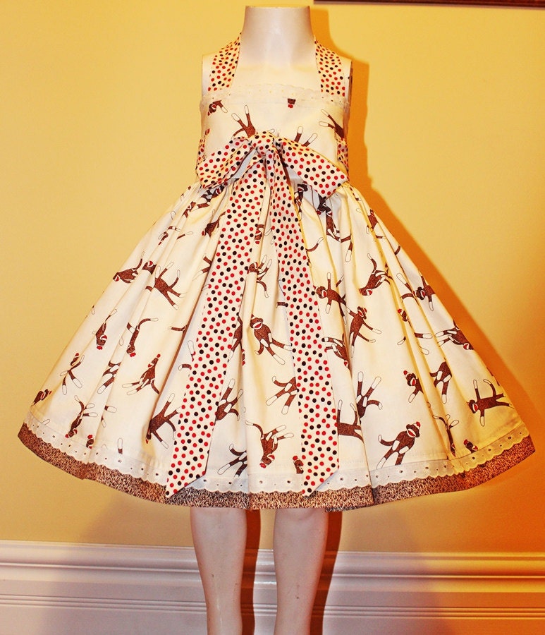 Items similar to Girl's Sock Monkey Halter Dress on Etsy