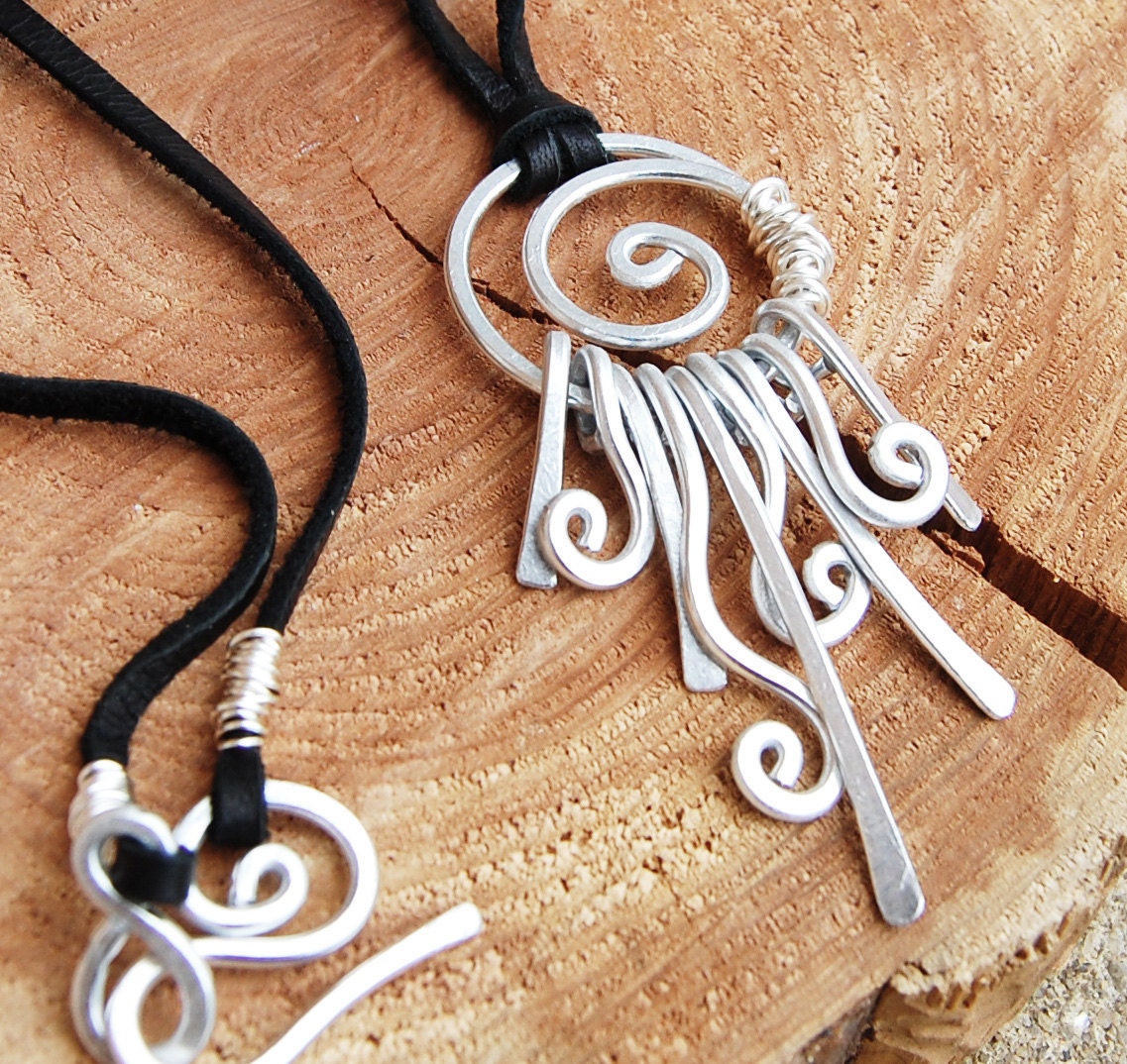 Tassle Necklace, Silver, Aluminum Wire, Spiral, Wire Jewelry