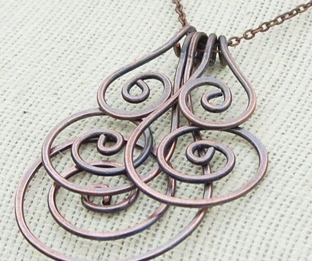 Oxidized. Copper. Spiral. Cluster. Chain. Necklace.