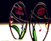 Red Tulip Earrings. Dangle Earrings. Dark Copper Earrings. Red Earrings. Flower Earrings. Elegant Earrings. Wire wrapped earrings.
