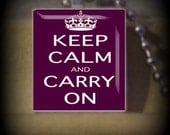 Keep Calm and Carry On dark purple (KC 8) Vintage Scrabble Tile Pendant ..Buy 3 Get 1 Free