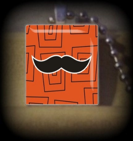 Silly Mustache num 18 (MU 18) Vintage Scrabble Tile Pendant ..Buy 3 Get 1 Free