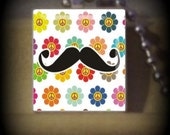 Silly Mustache num 32 (MU 32) Vintage Scrabble Tile Pendant ..Buy 3 Get 1 Free