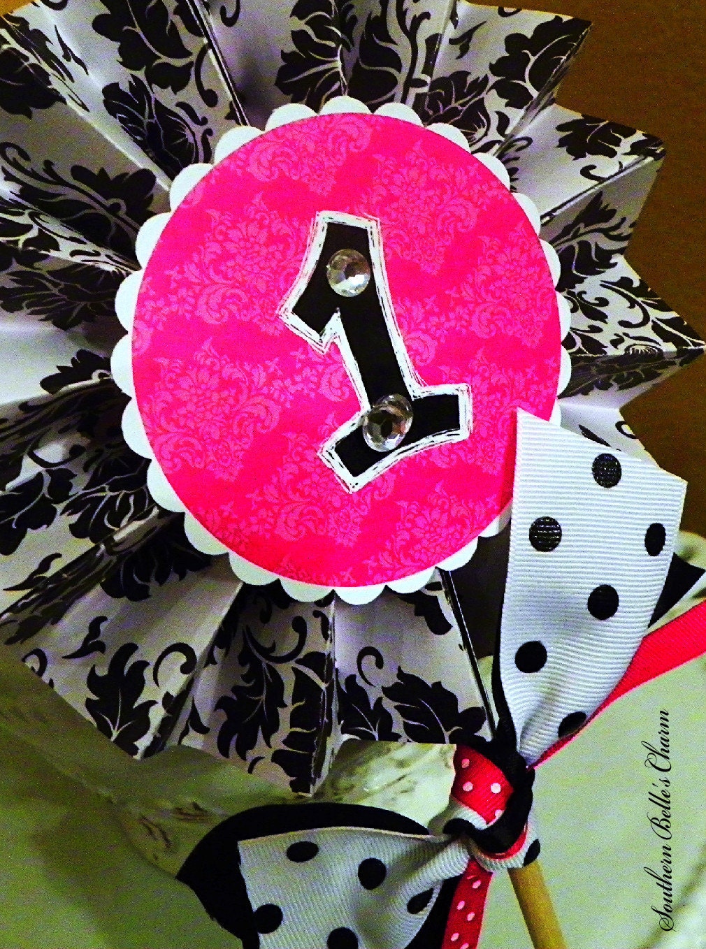 Parisian Party Damask Pinwheel...Set of 1 Pinwheel used for Table Decorations & Cake Toppers Il_170x135