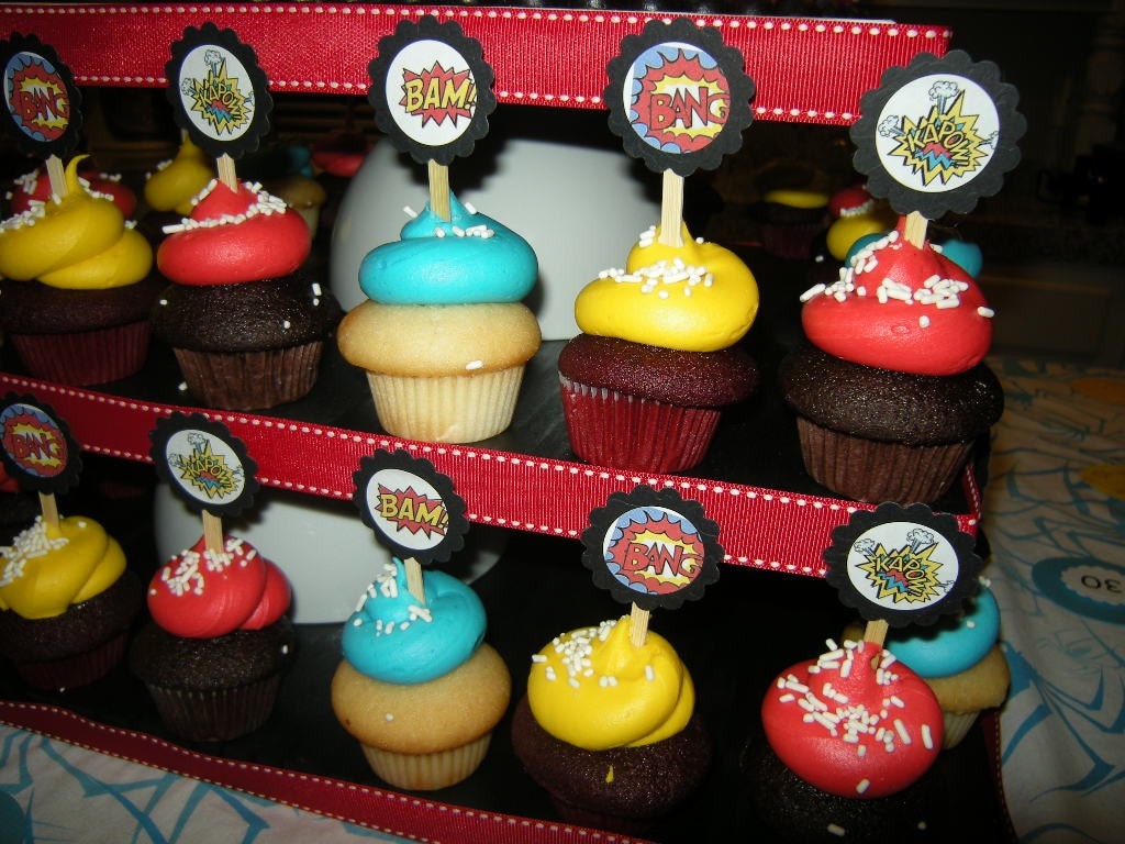 BANG...KA-POW...BLAM...Comic Cupcake Toppers...Set of 12 Cupcake Toppers