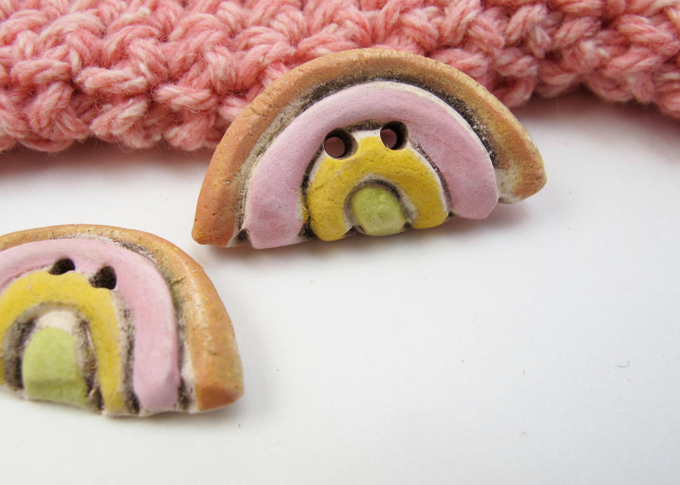 2 Ceramic Buttons - Rainbow