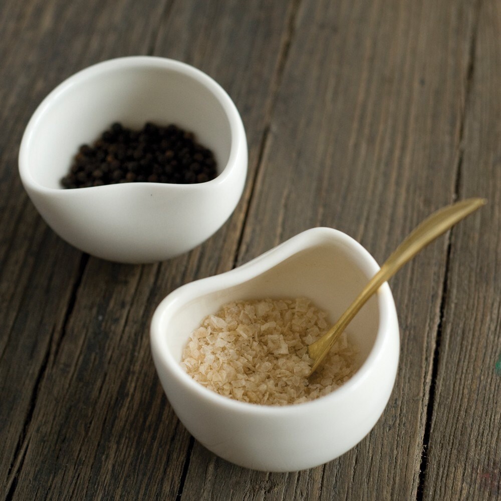 Folded Salt and Pepper Cellars with Spoon MADE TO ORDER