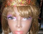 Vintage 60s Mod Jackie O style Metallic Pillbox hat with Netted Veil