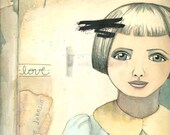 Little French Girl Collage Print from Original using vintage papers and ephemera