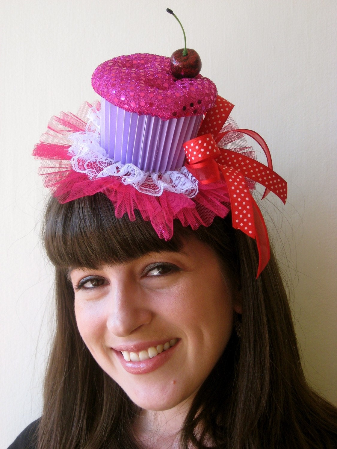Cupcake party hat (pink sequin and lavender)