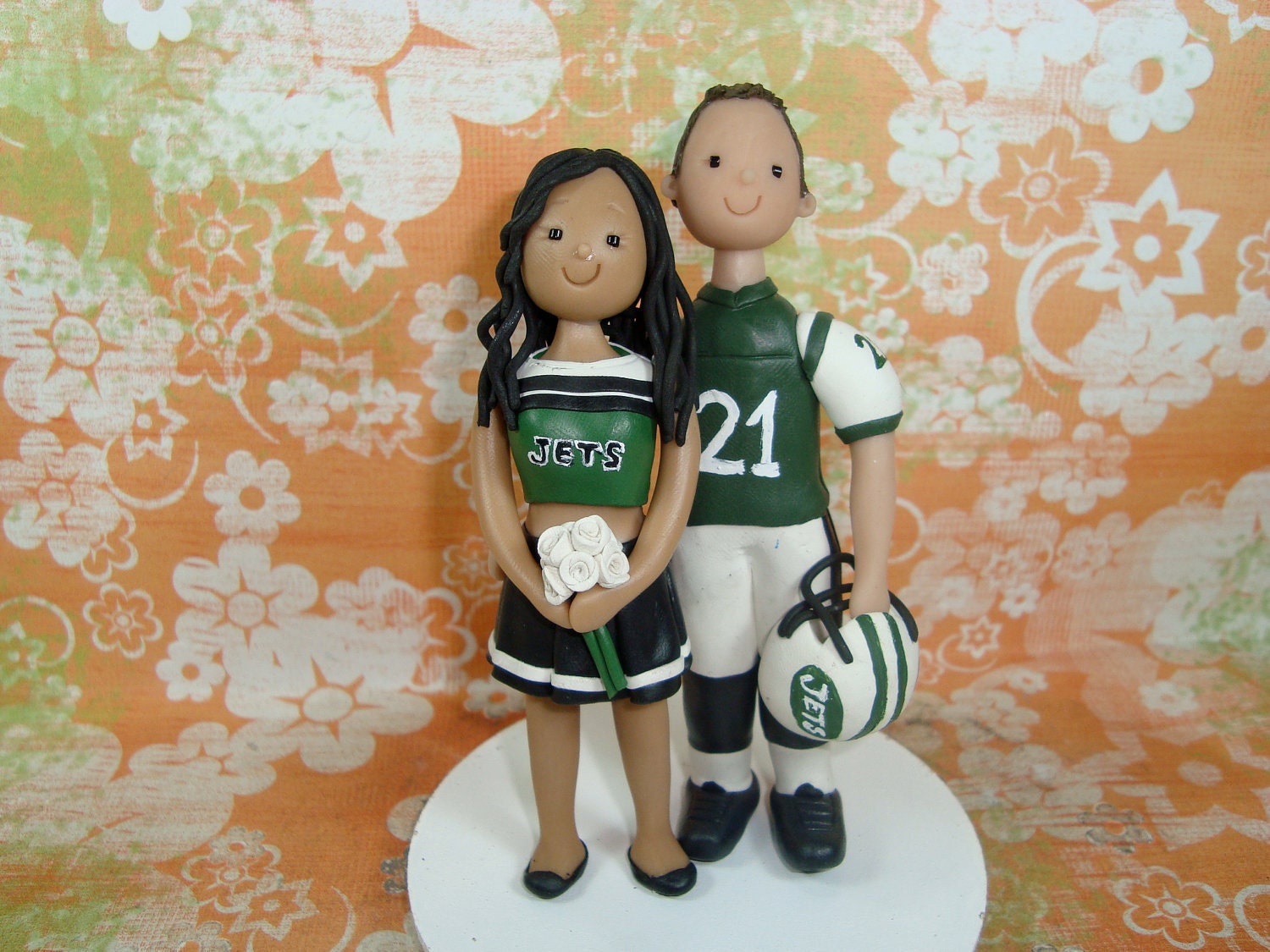 Customized Bride and Groom New York Jets Wedding Cake Topper