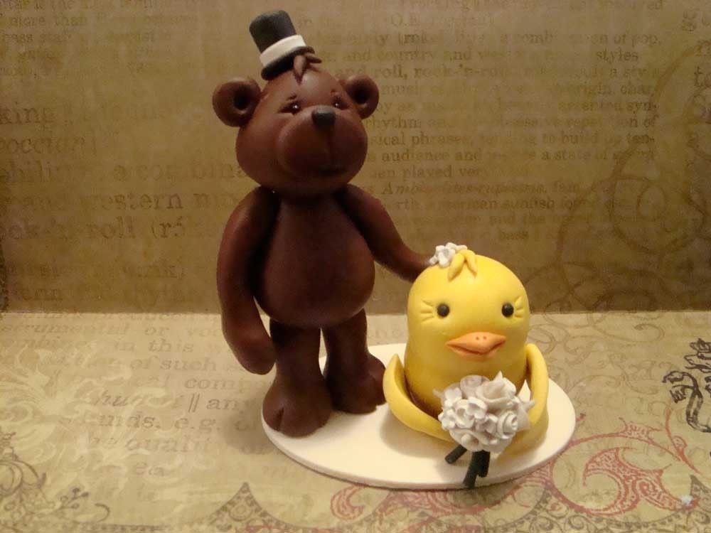 clay wedding cake toppers on Polymer Clay Bear And Duck Wedding Cake Topper Reserved For Somark