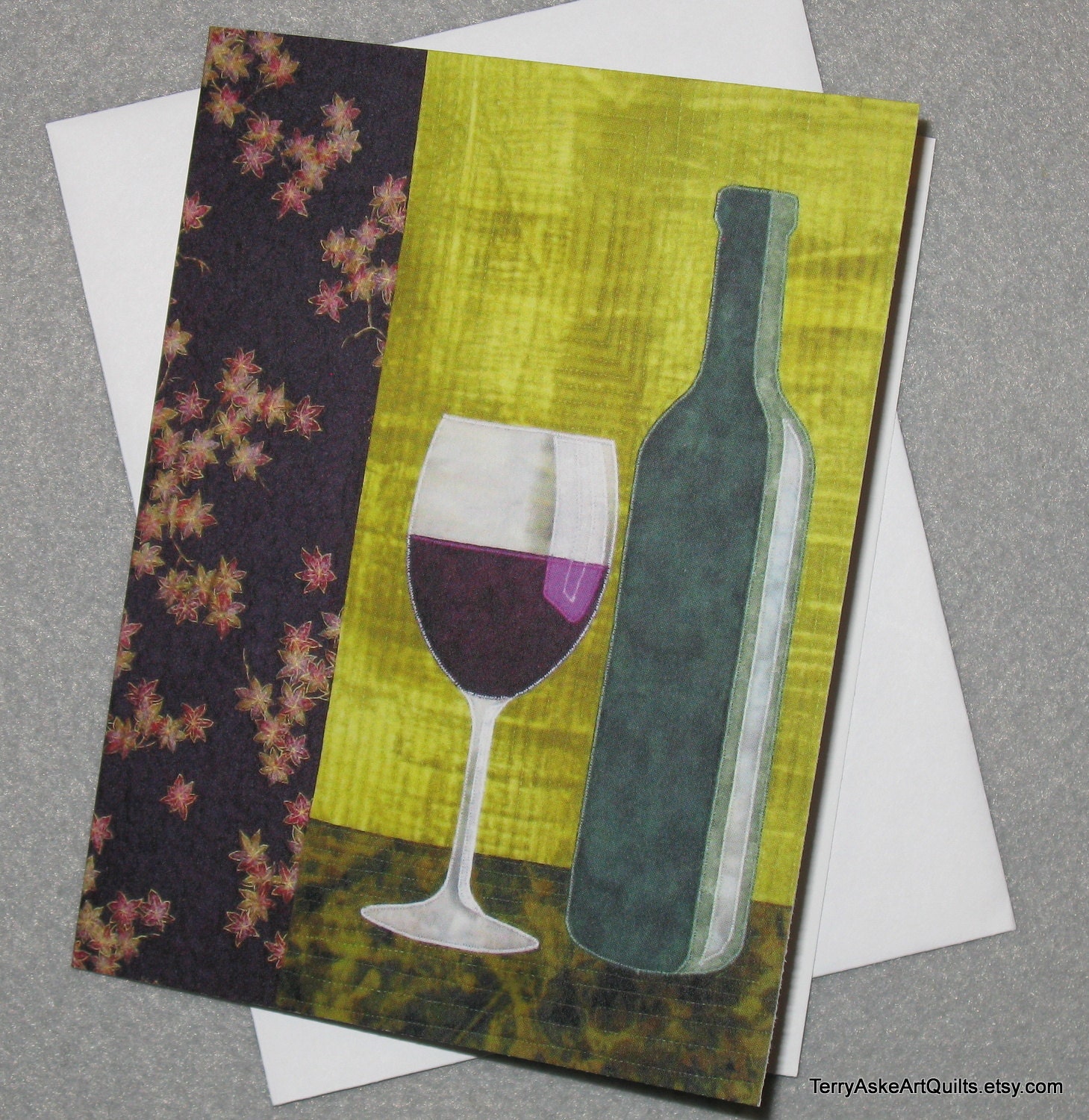Art Quilt Note Card - Bottle of Red