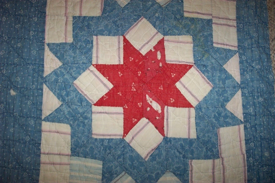 Large Antique Cutter Quilt Piece,Beautiful Early Indigo Blues