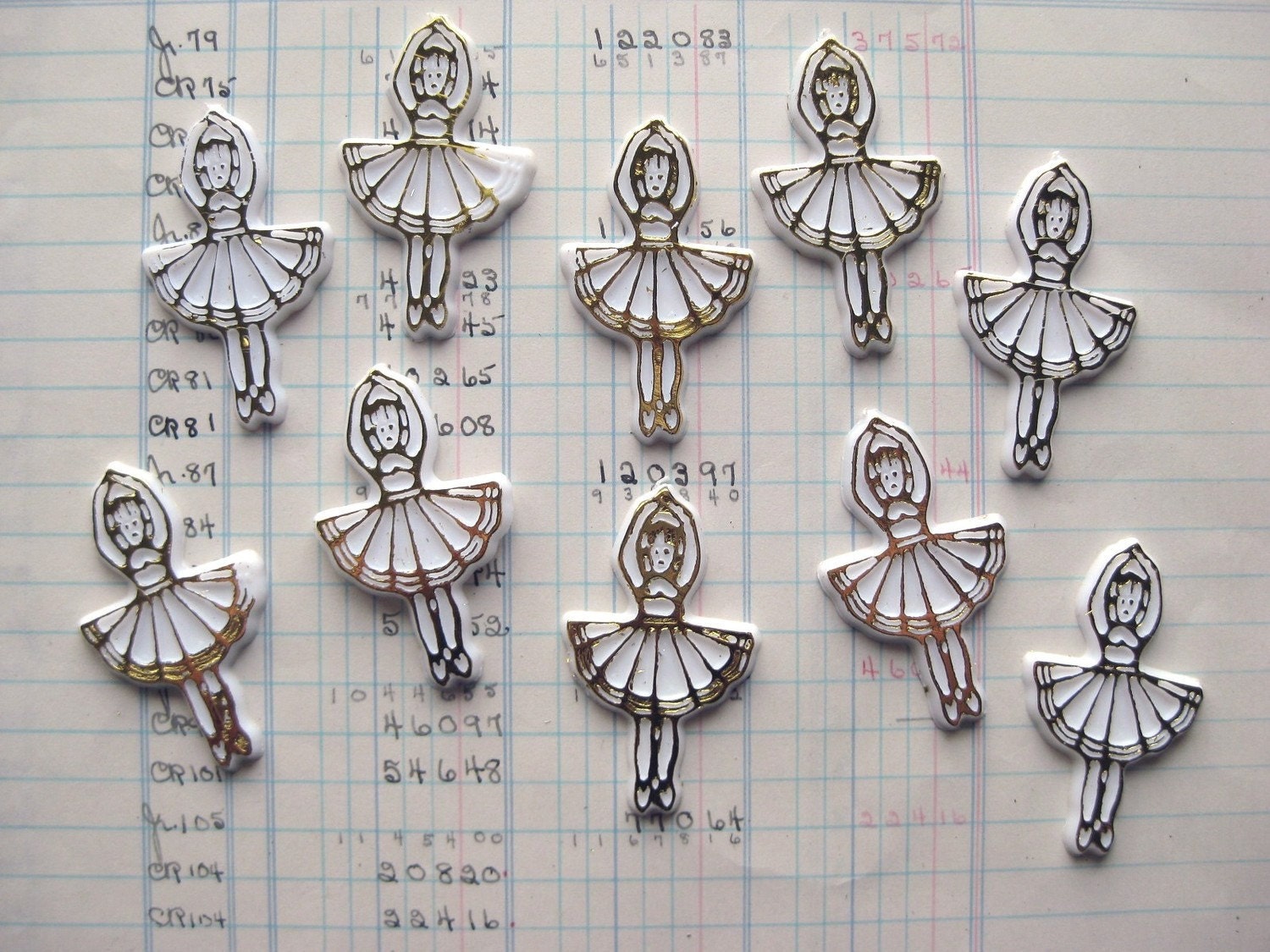 Set of 10 Cute Vintage Plastic Ballerina Cabochons