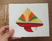 Sailboat Drawing Ruby Red Sharkfin Style Body
