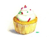 Original Colored Pencil Art Classic Cupcake Drawing