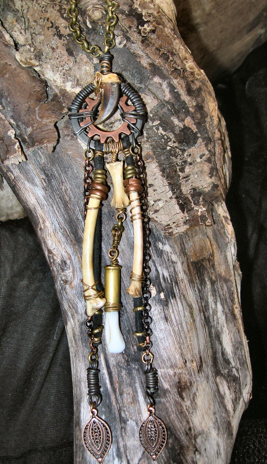 Time Travelers Talisman with Porcupine Claw, Goat Tooth,Cat and Pigeon Bones
