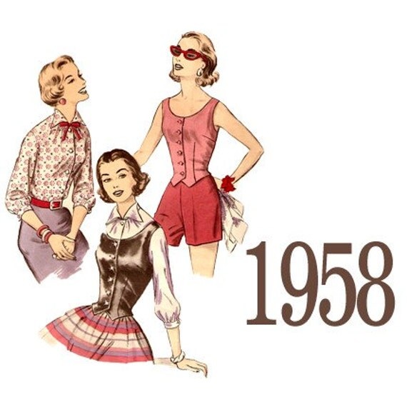 50s Blouse and Weskit Vintage Sewing Pattern...36 Inch Bust...Advance 8253 from 1958