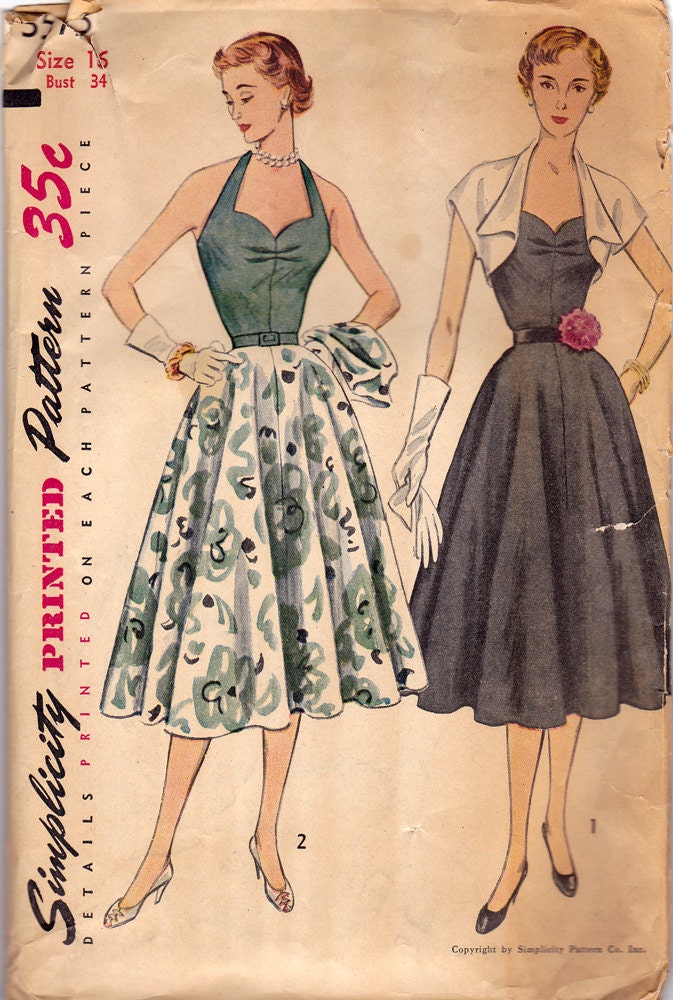50s Pinup Dress Vintage Pattern - B34 - Simplicity 3575
