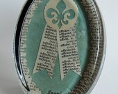 SALE Shabby Chic Mint Green Fleur De Lis French Book Page Crystal Paperweight Home Office Accessory