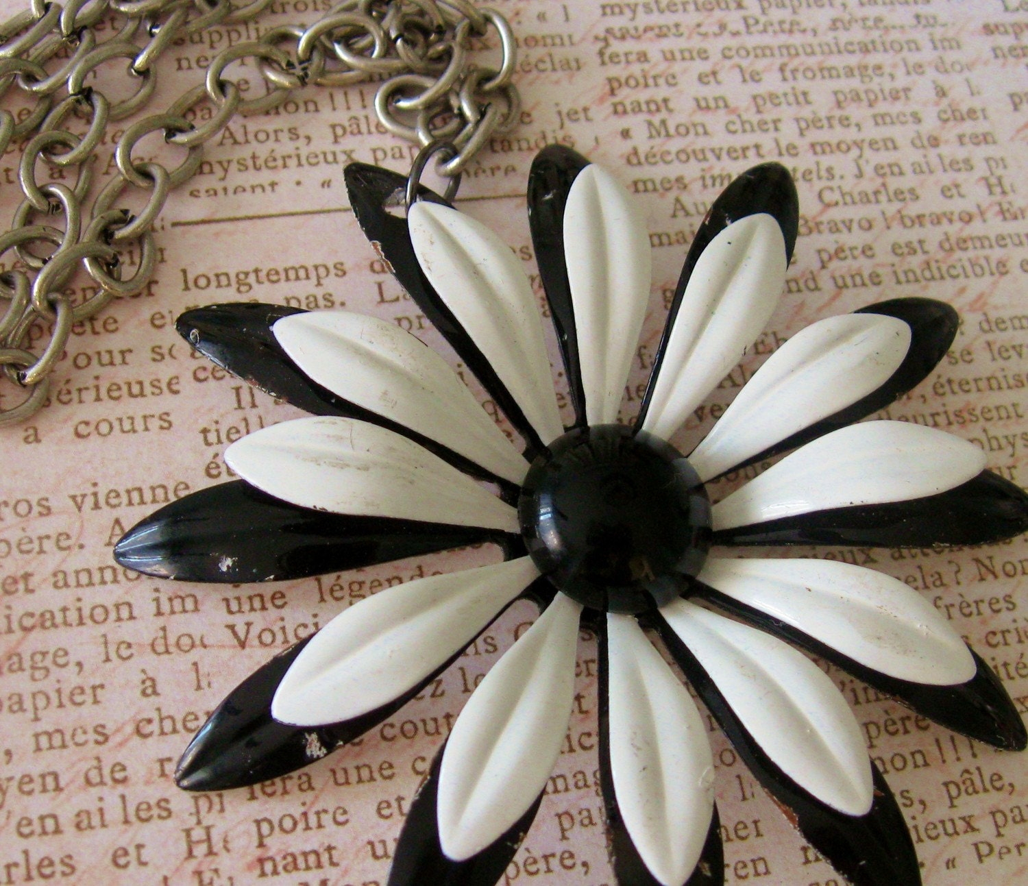 Vintage Flower Brooch Pin Black White Necklace Modern Graphic Dark Dreams, FREE SHIPPING by Maddie Lisee