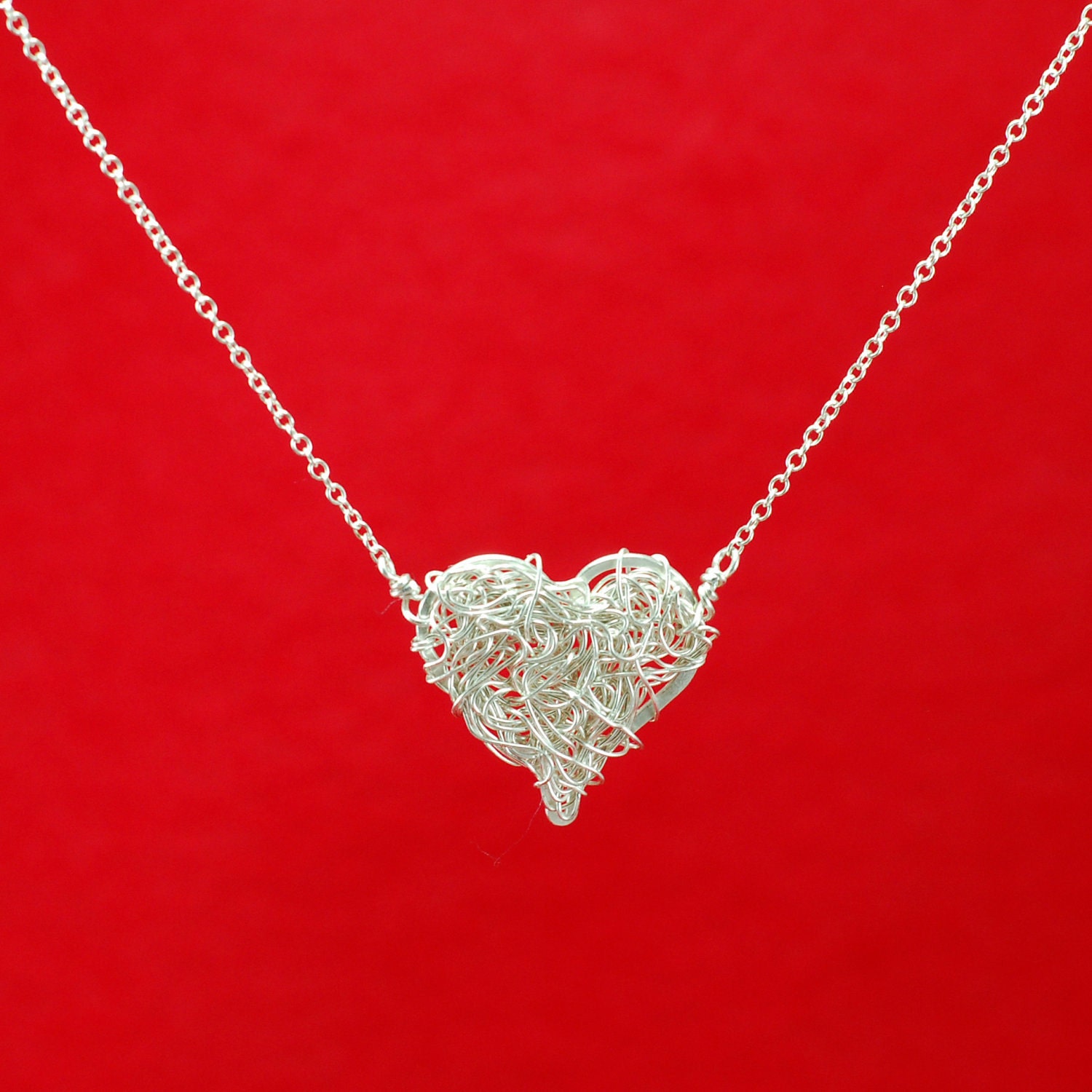 Silver Heart pendant necklace petite Intertwined heart necklace miniature in Sterling Silver Eco Friendly