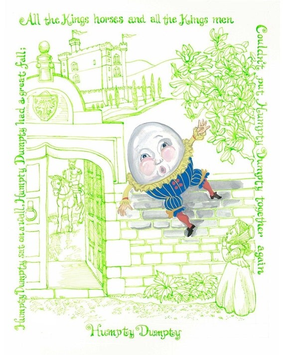 Items similar to Green Toile Nursery Rhyme Humpty Dumpty on Etsy