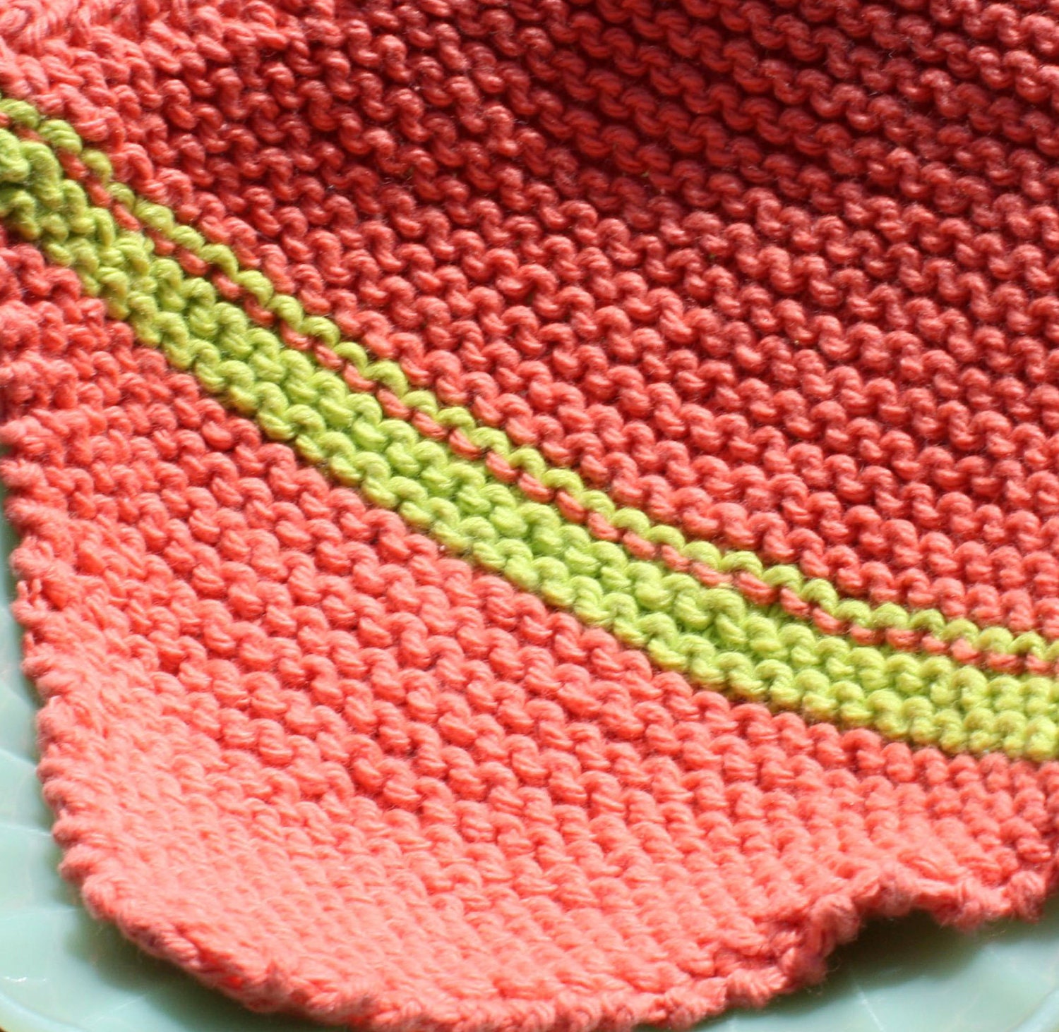 2-Color Hand Knit Cotton Dishrag or Washcloth or Kitchen Cloth