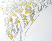 Lemon Tree Letterpress & Watercolor Print- Kitchen Art