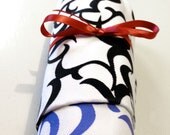 SALE: Silkscreen Cotton Blue & Black Brocade Wine Bag and Tote-Set of Two