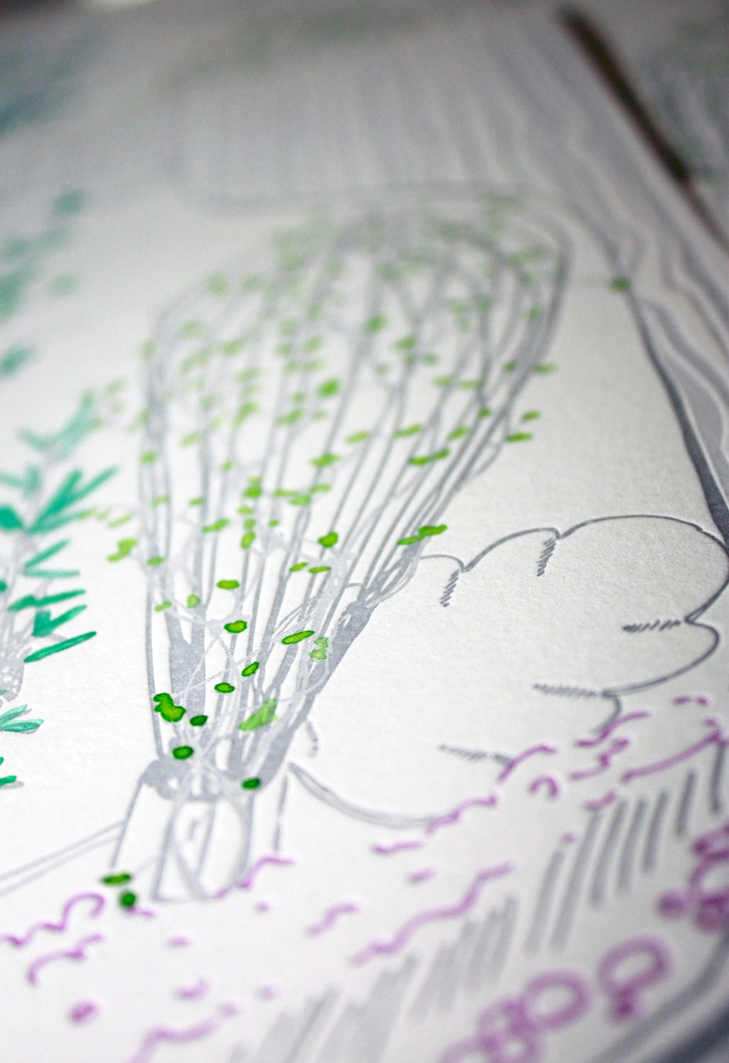 Herb Terrarium Letterpress & Watercolor Limited Edition Print- Kitchen Art