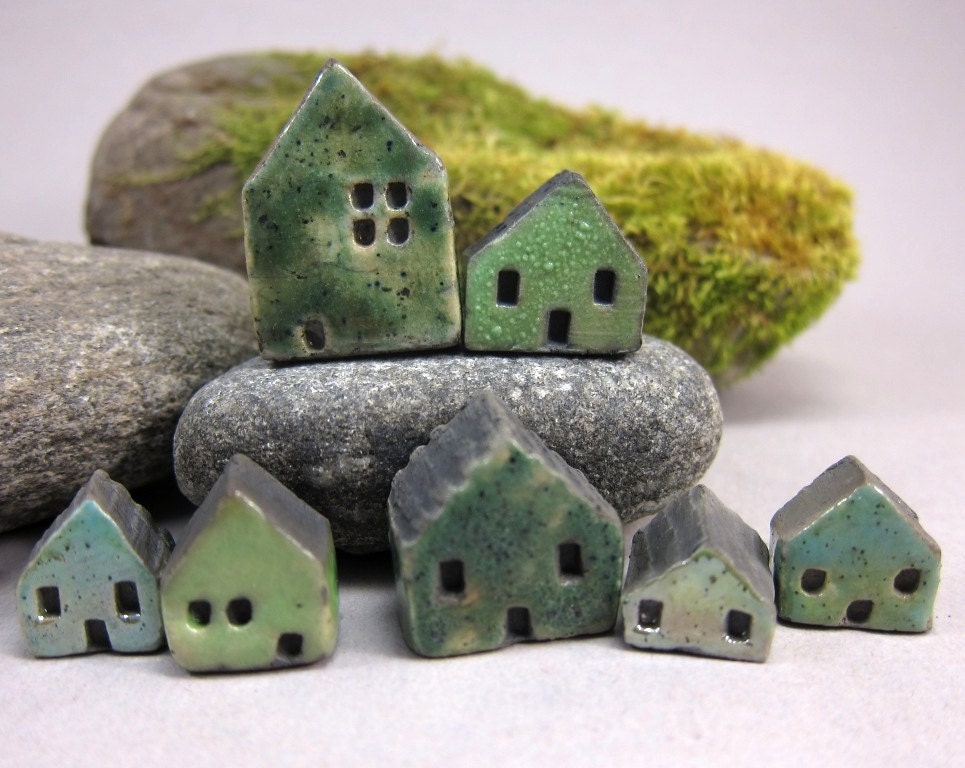 Lucky nr 7...GREENS...Rustic Miniature Houses for Moss Tearriums or Pot Gardens