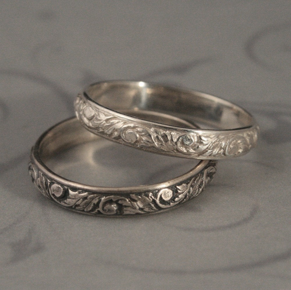 Going Barouque Wedding Band--Sterling Silver Patterned Wire Stacking Ring