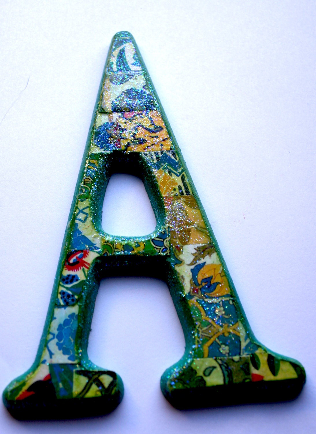 Small decoupage wood letter 'A', Collaged Letter 'A' 6 inches tall, Home Decor letter 'A', Collaged wall hanging letter, Wood Letter.