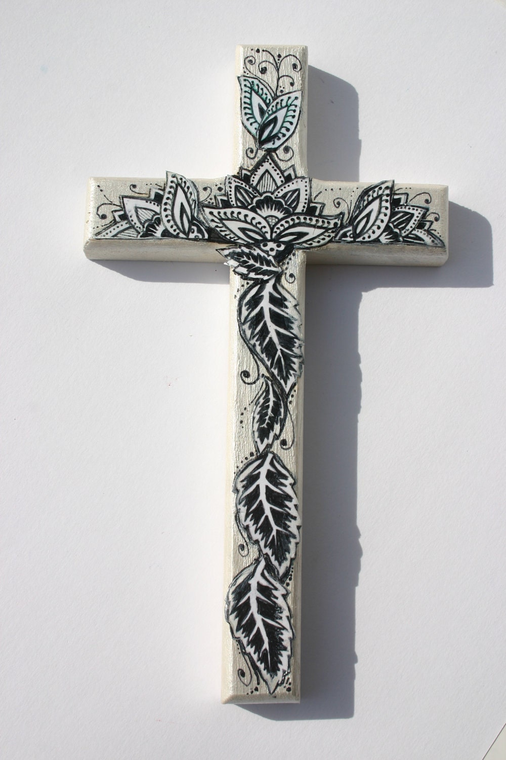 Decorative Wood Cross 8" tall, Decorative wall art, Decorative leafy cross