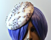 White Felt Cocktail Hat with Beaded Lace