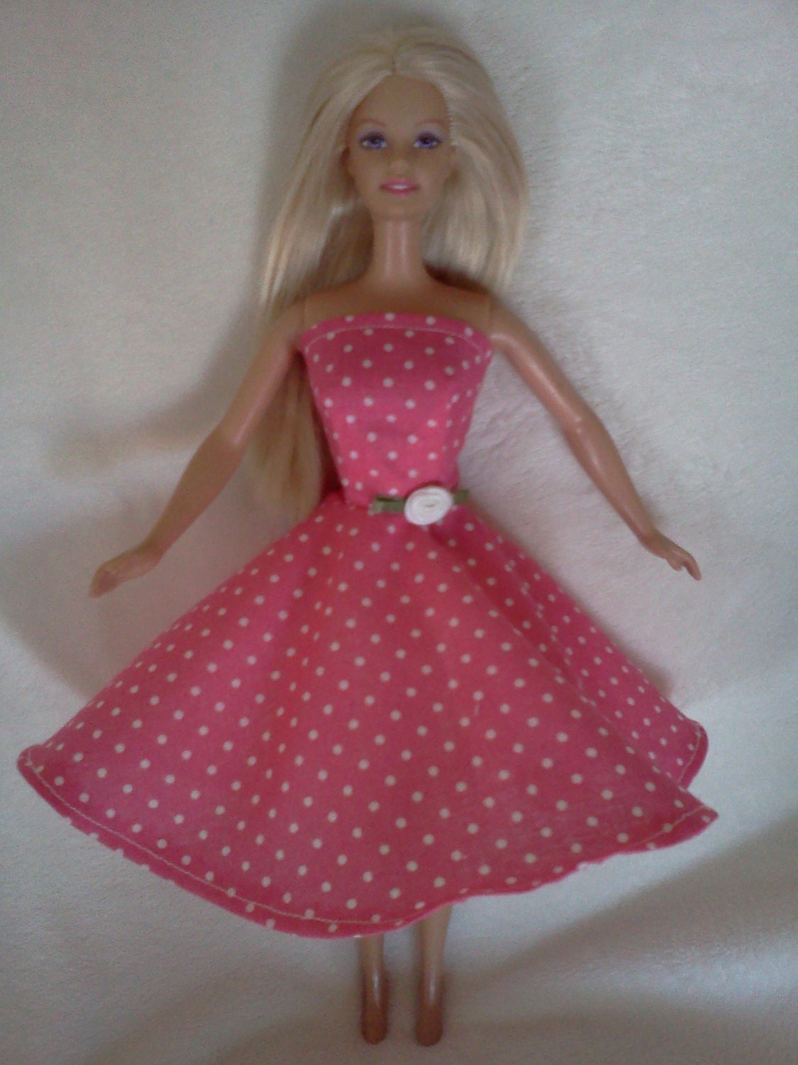 Barbie Doll Clothes -- Pink and White Sleeveless Spring or Summer Dress