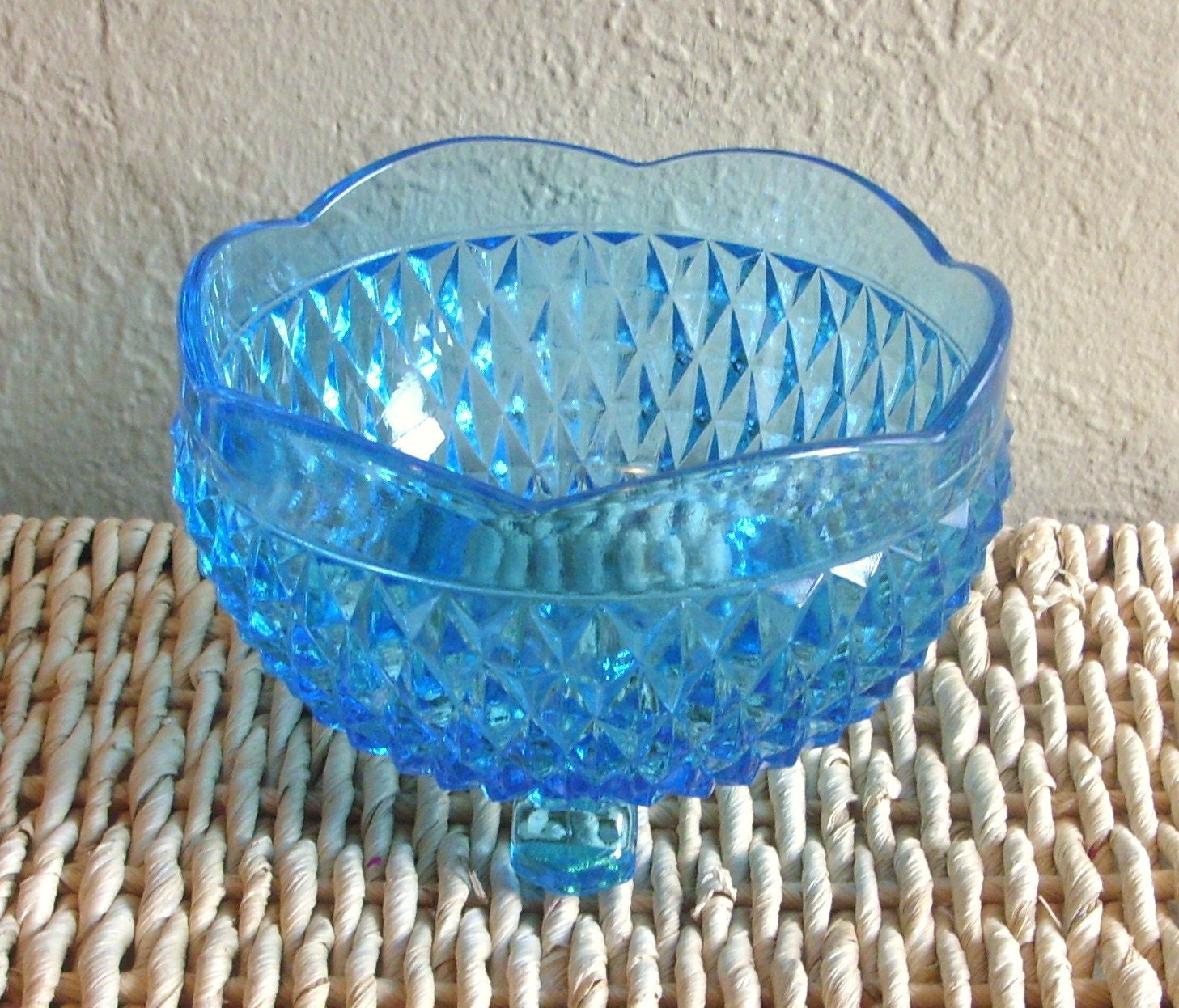Bright Turquoise Blue Glass Footed Candy Dish Home Decor