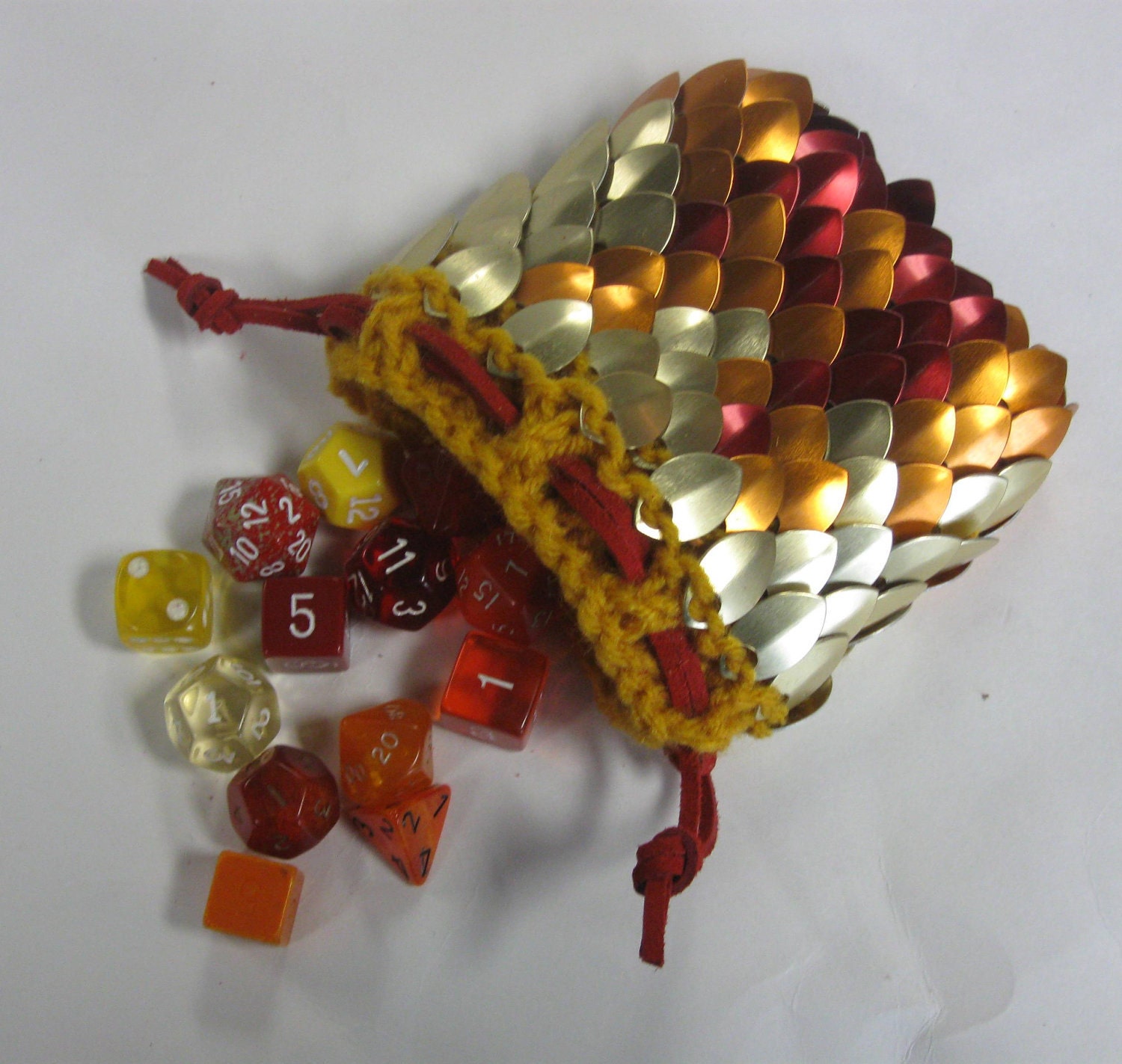 Scalemail Dice Bag of knitted Dragonhide Armor Pheonix