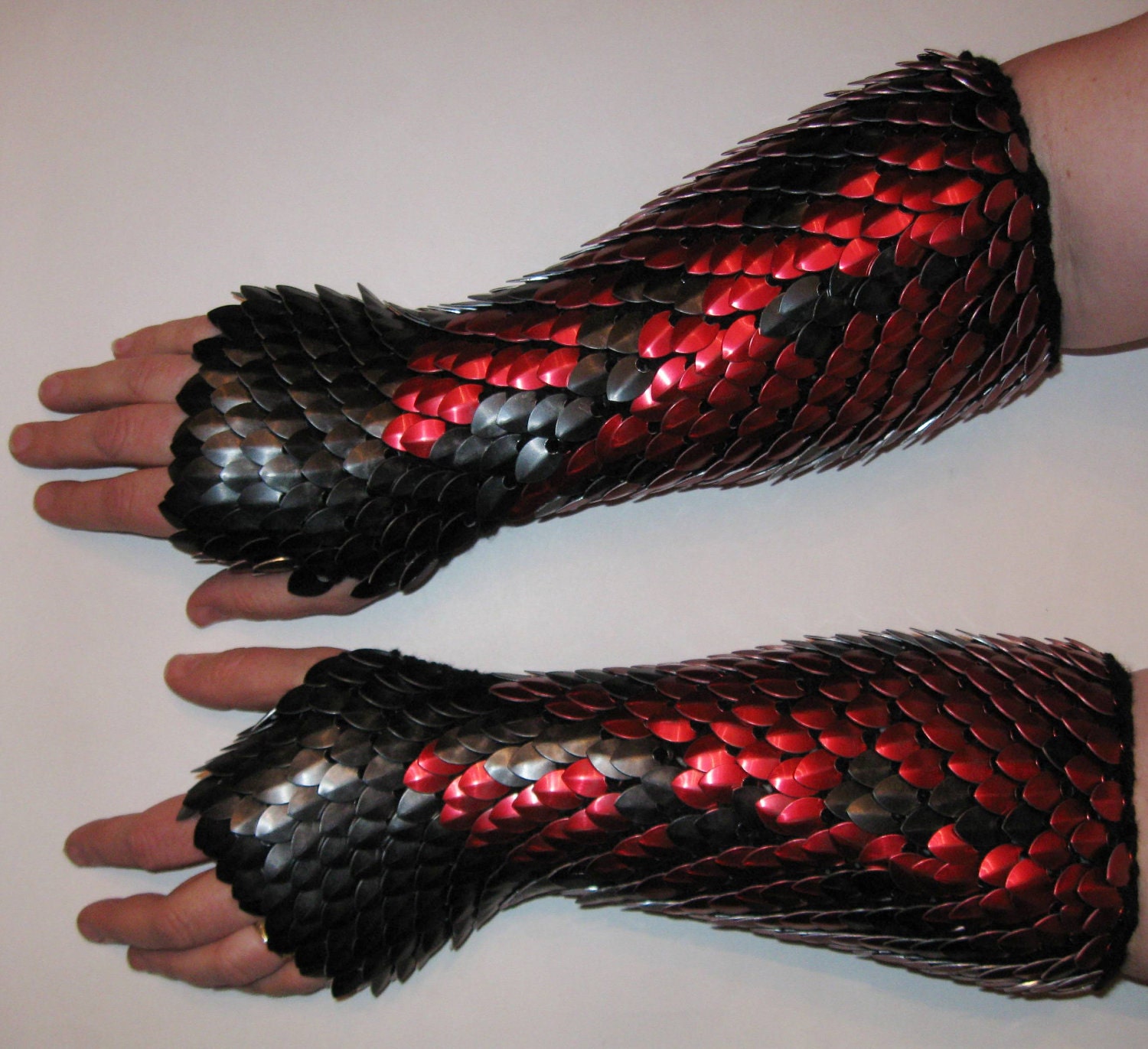 Scale Maille Knitted Dragonhide Armor Gauntlets Elbow Length Fully Scaled, Custom Made for You