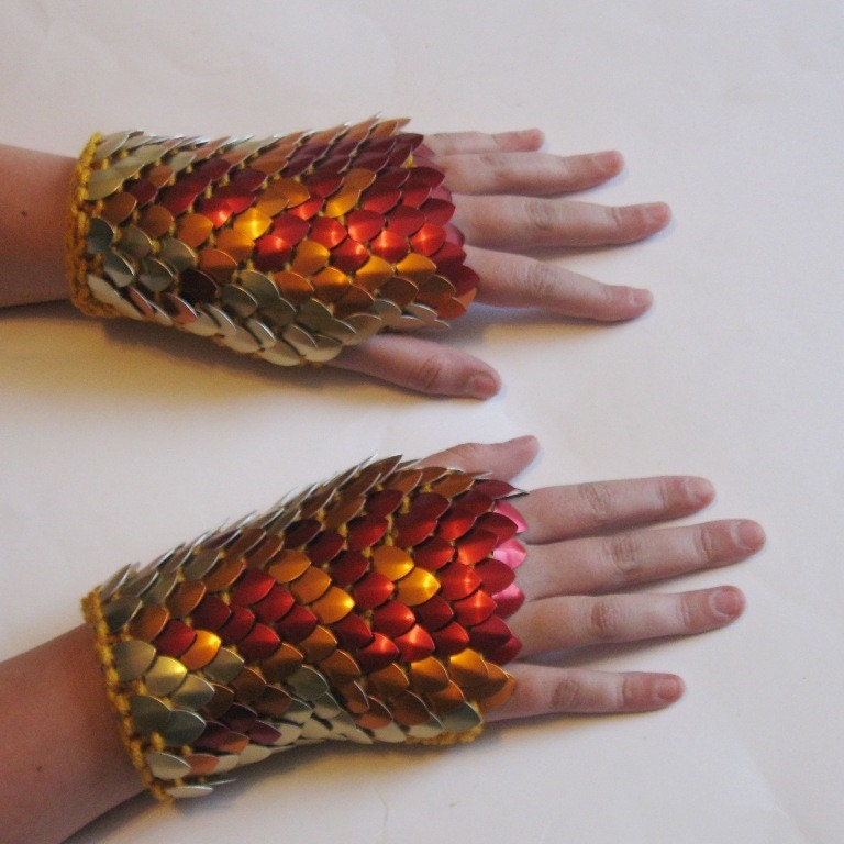 Dragonhide Armor Gauntlets Phoenix knitted scale maille by Crystalsidyll