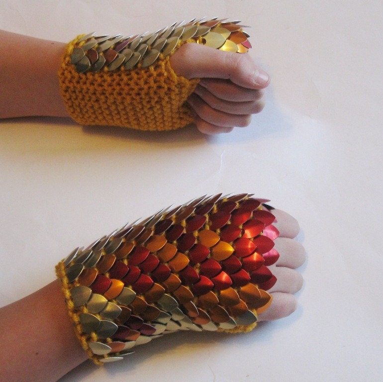 Dragonhide Armor Gauntlets Phoenix knitted scale maille by Crystalsidyll