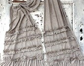 Cotton Knit Scarf Romantic Soft Gray / Taupe, Small Rosettes, Raw Edged and Tattered