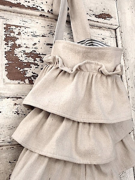 Ruffled Shoulder Canvas Bag, Rustic Ruffles, Farmhouse, Shabby Romantic