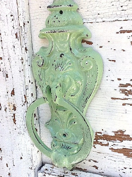 Shabby Chic Iron Wall Decor, Door Knocker, Towel Holder,in Melon Green, New House , Wedding Gift