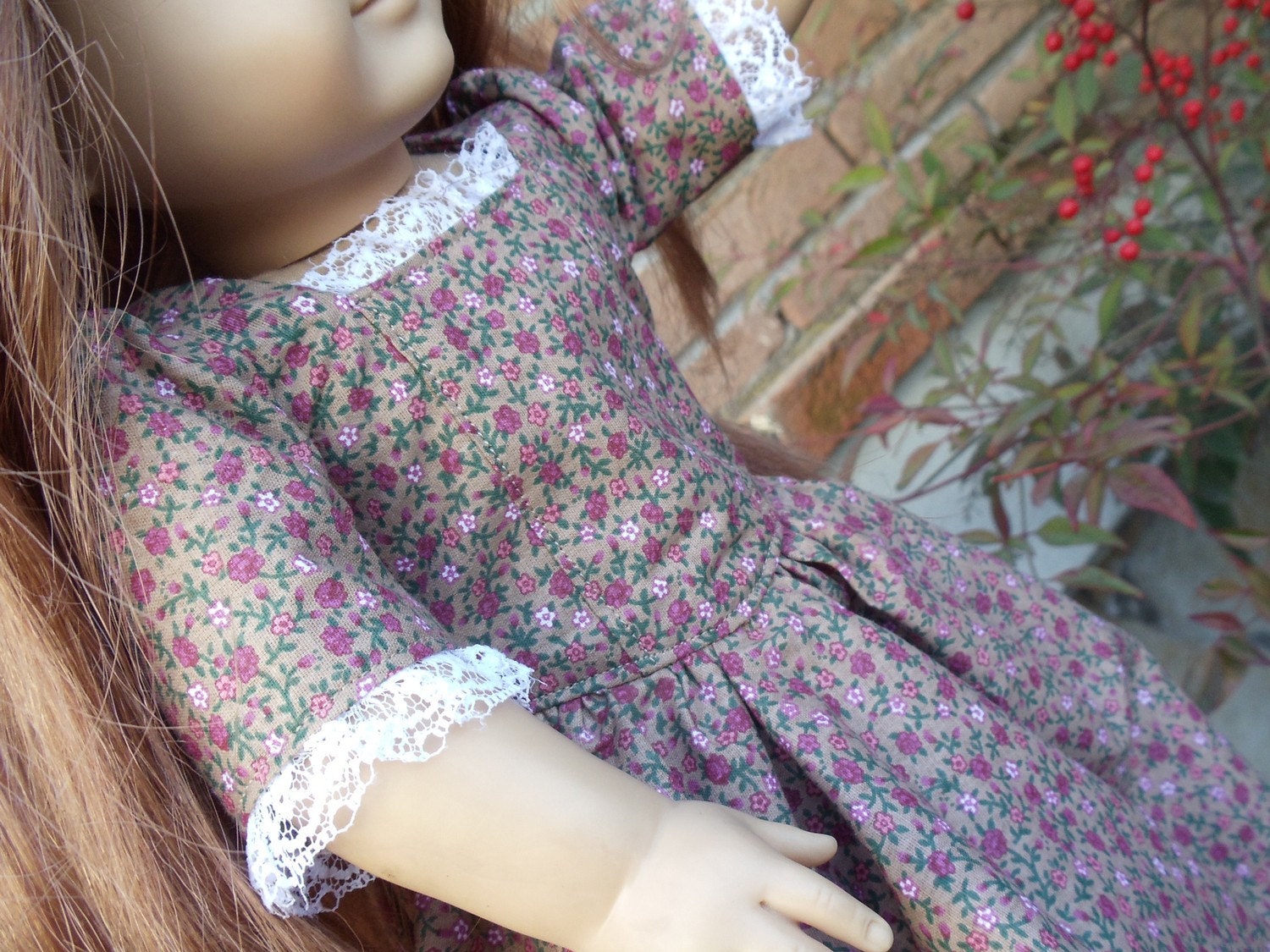 American Girl Doll Clothes - Tea Party Flowers Colonial Dress - MADE TO ORDER