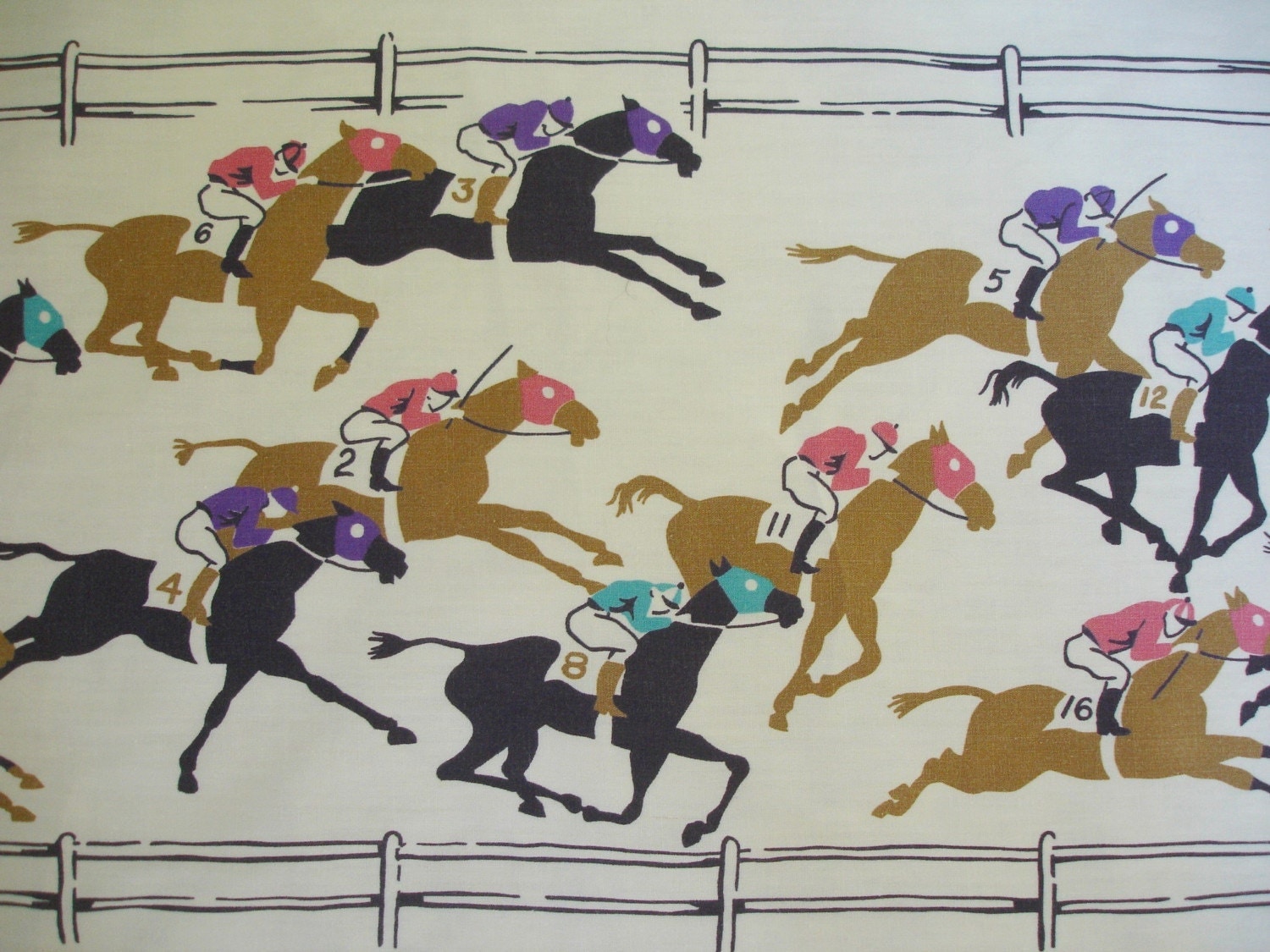 Vintage 1950s Horse Race Border Print Novelty by fuzzylizzie