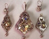 On Sale Vintage Earring and Pendant Brooch Set Early Victorian Demi Parure 18 K Gold and Rubies