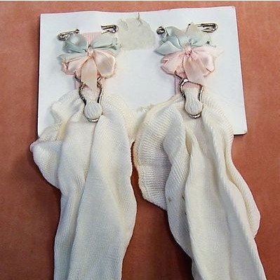 Early 1900's Child's Silk Rosette Garters Pins and Stockings